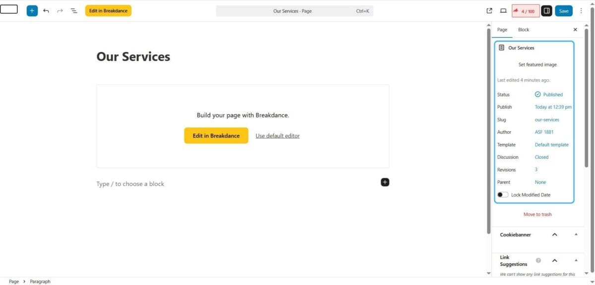Add Page Right Panel Menu