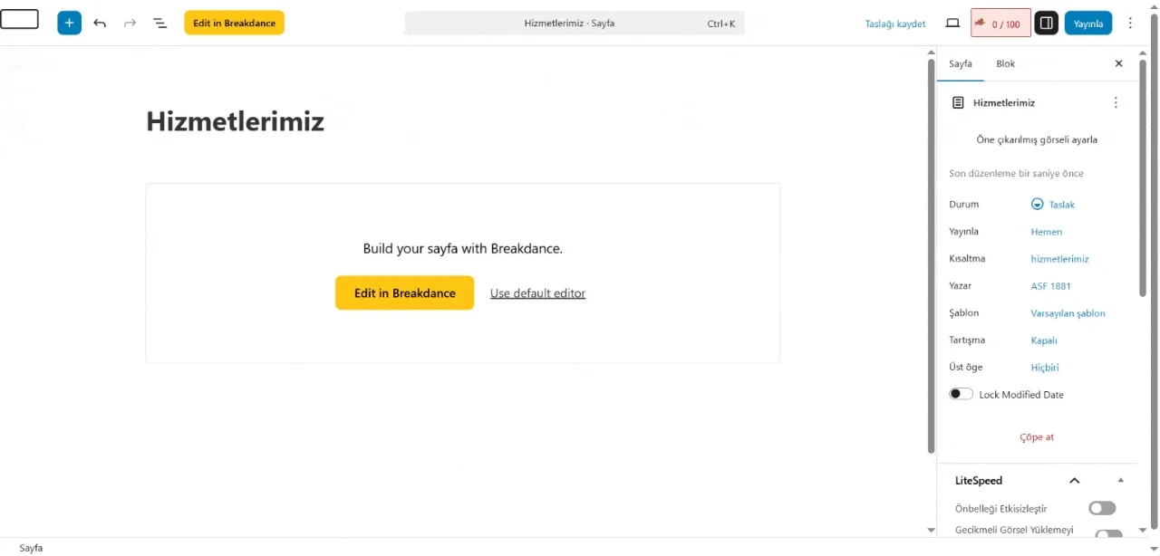 Bolum 2 Sayfalar Edit in Breakdance Butonuna Tiklama