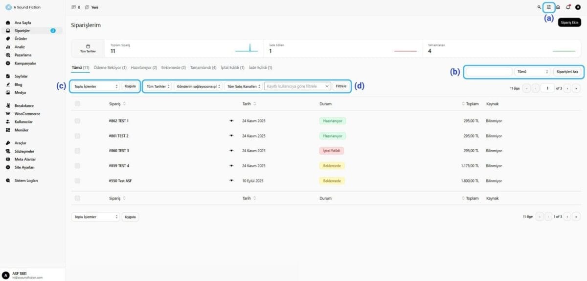Bolum 2 Siparislerim Panelinde Yaptiklarimiz