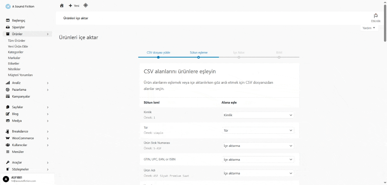 Bolum 3 Urunler Sutun ve alan esleme