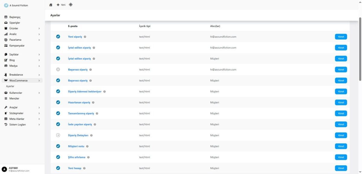 E posta Yonetim Paneli Bildirim Turleri 1