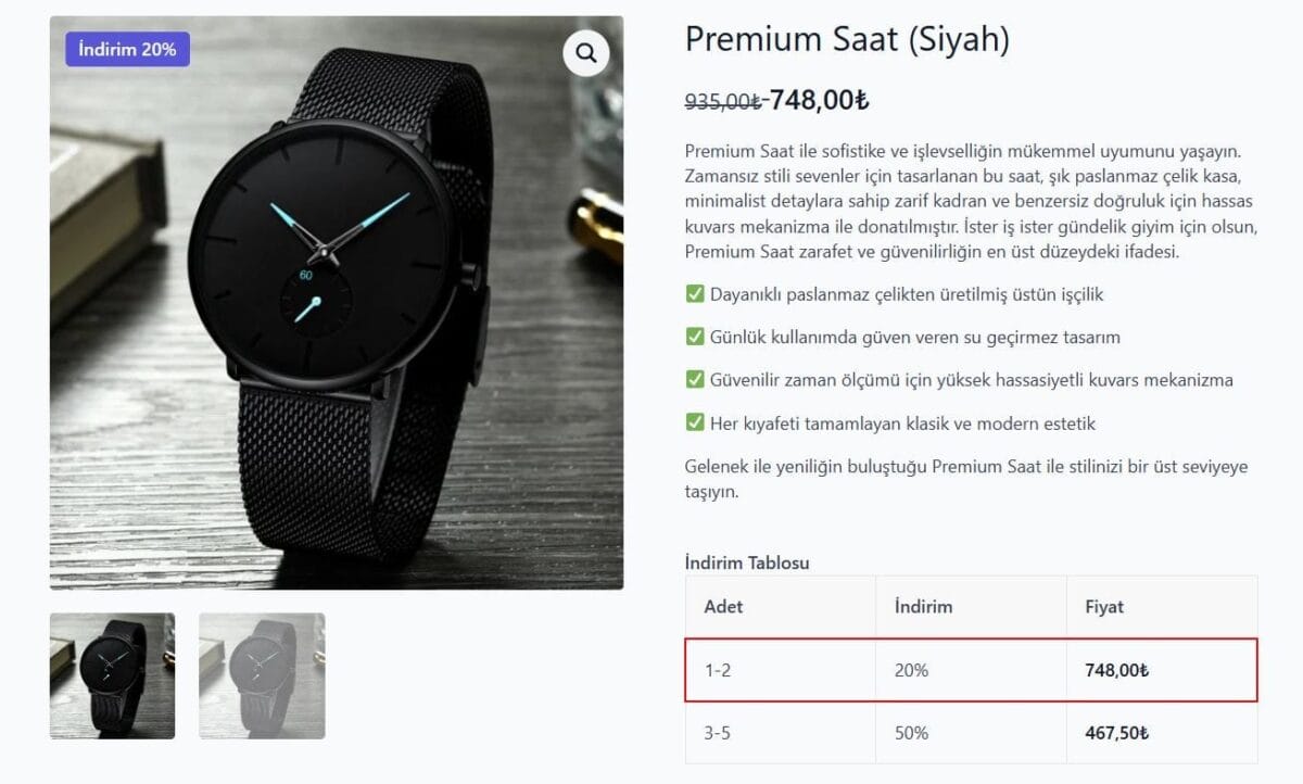 Fiyat Tablosu Ornegi 1