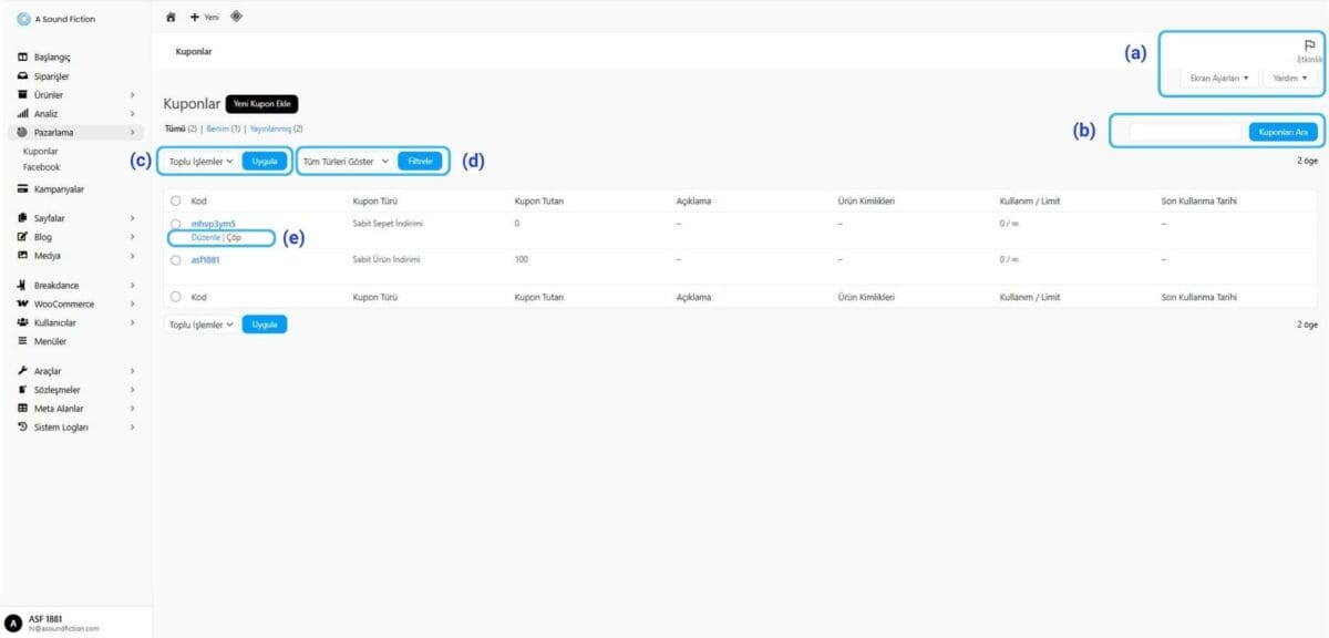 Pazarlama Kuponlar Paneli Yapabileceklerimiz 1