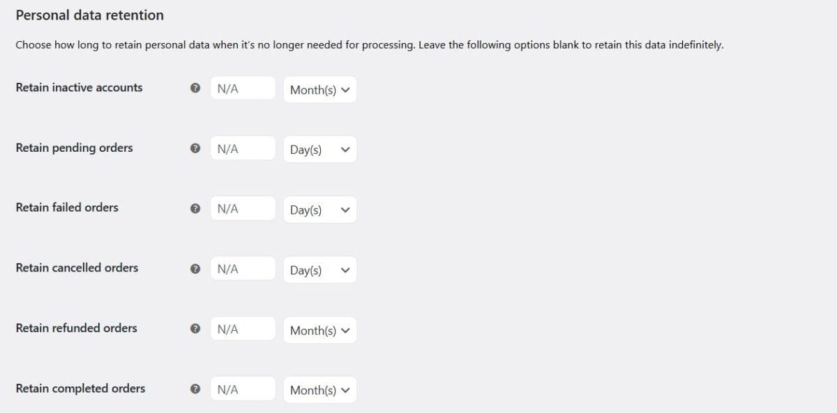 Section 11 WooCommerce Accounts and Privacy Personal Data Retention