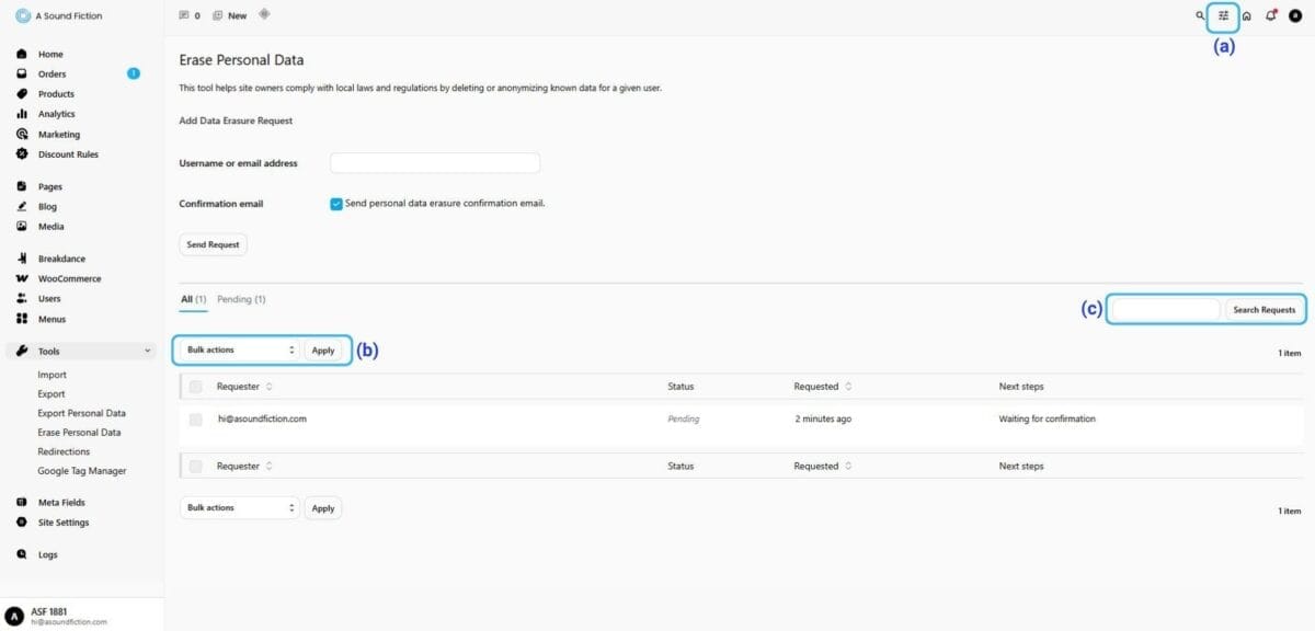 Section 14 What We Can Do with the Erase Personal Data Panel