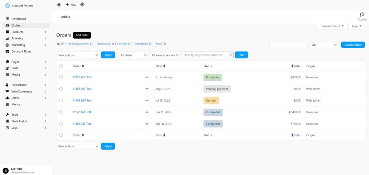 Section 2 Orders Panel