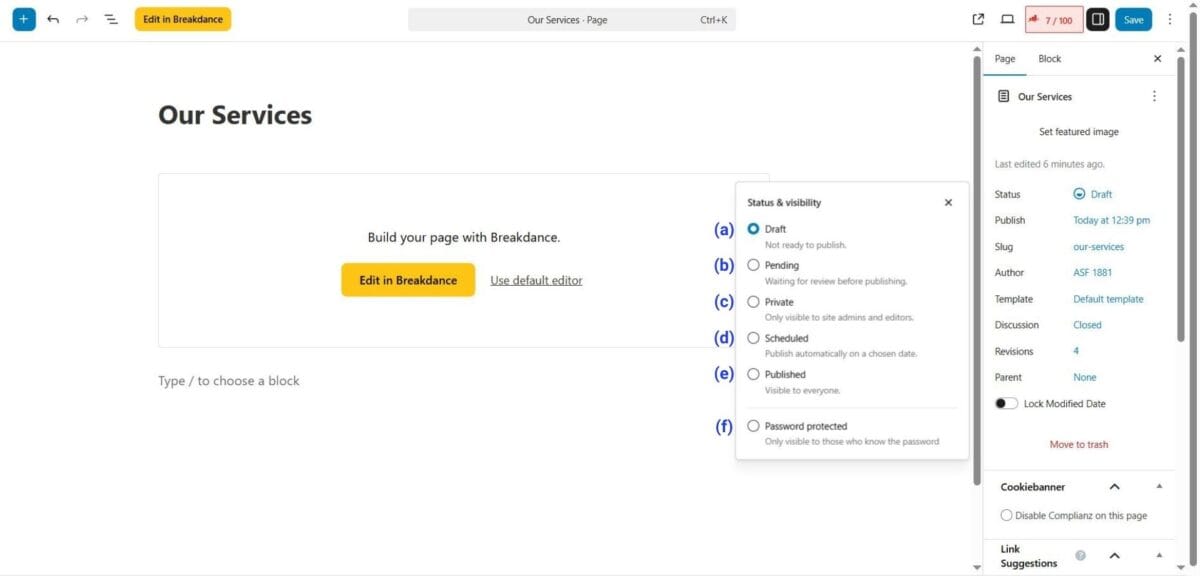Section 2 Page Publication Status