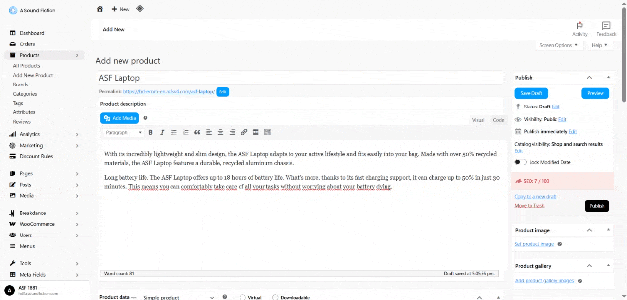 Section 3 Products Fill out Product Data sections Variable Product 1