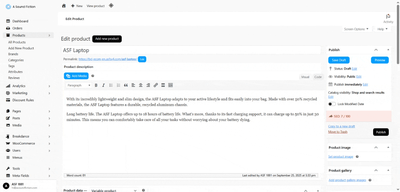 Section 3 Products Fill out Product Data sections Variable Product 2
