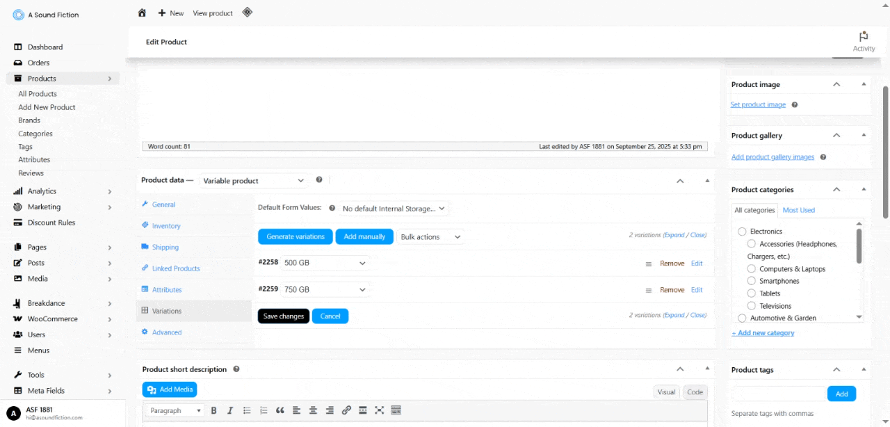 Section 3 Products Fill out Product Data sections Variable Product 3