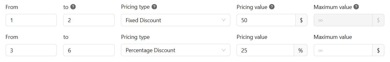 Section 6 Discount Rules Bulk Pricing Table