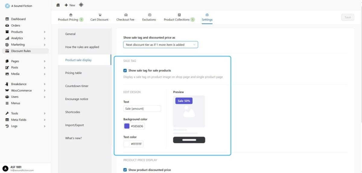Section 6 Product Sales Screen Discounted Product Label