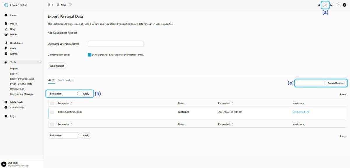 Section 8 Exporting Personal Data What We Can Do with the Panel