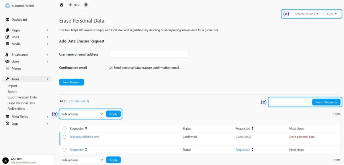Section 8 What We Can Do with the Erase Personal Data Panel