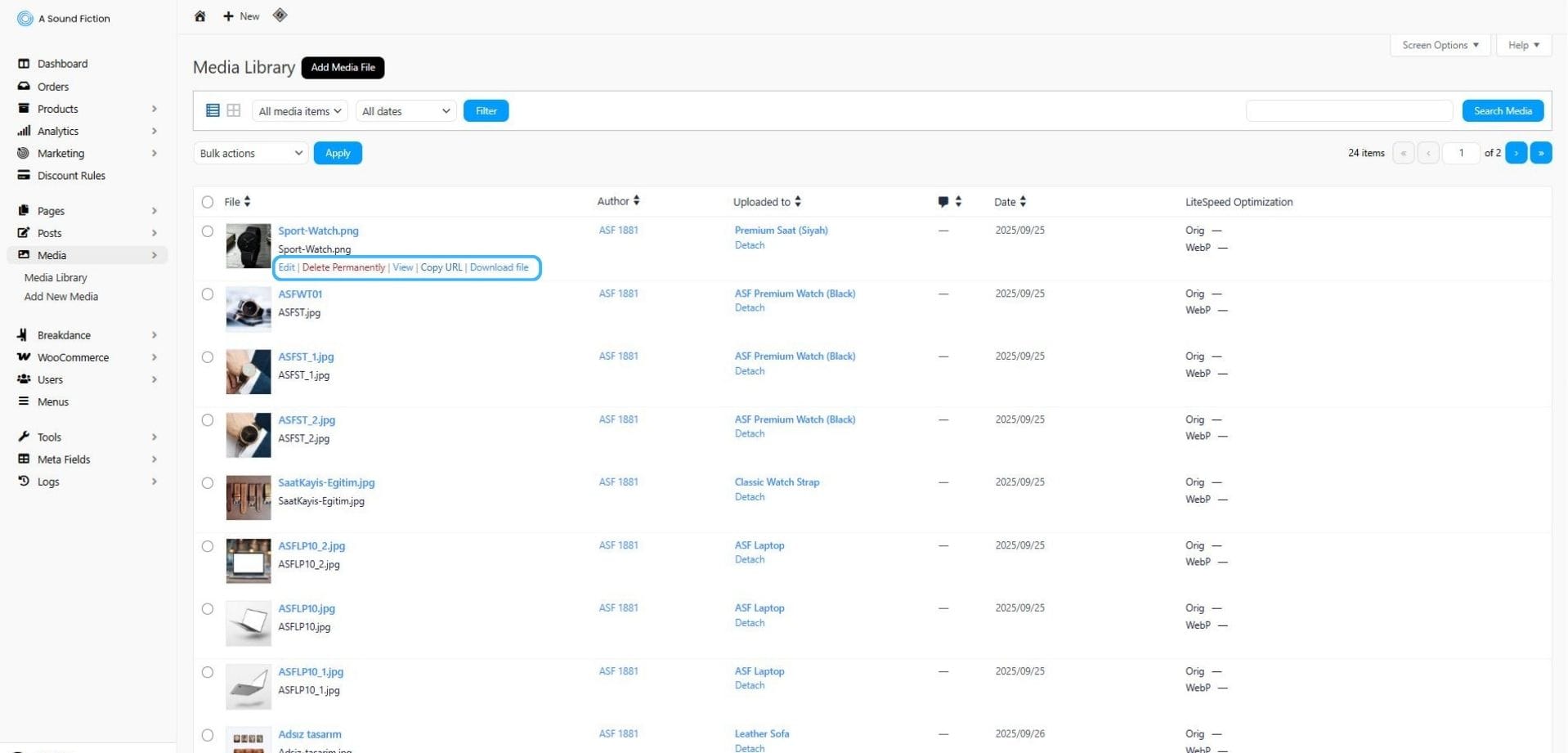 Section 9 Media Quick Action Only list view 1