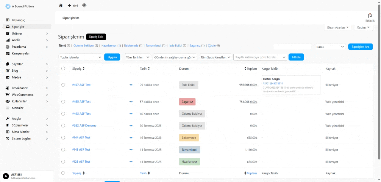 Siparisler Basarisiz siparis durumu