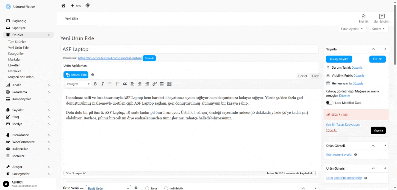 Urun Verisi Girme 1. Kisim Varyasyonlu Urun 2