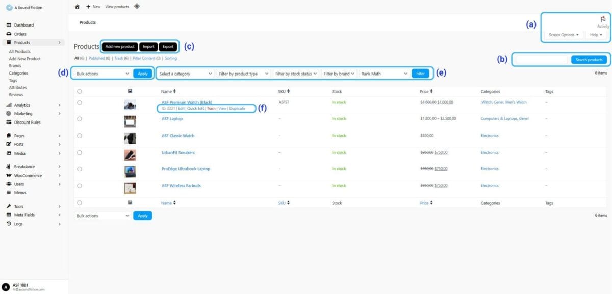 What You Can Do with the All Products Panel 1