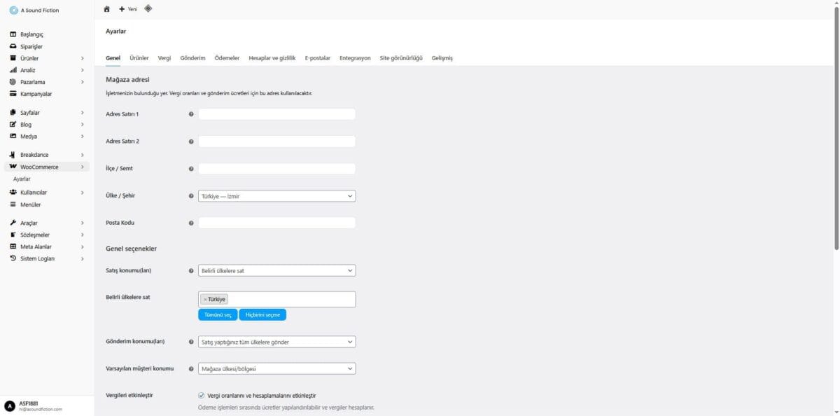 Woocommerce Ayarlar Paneli 1
